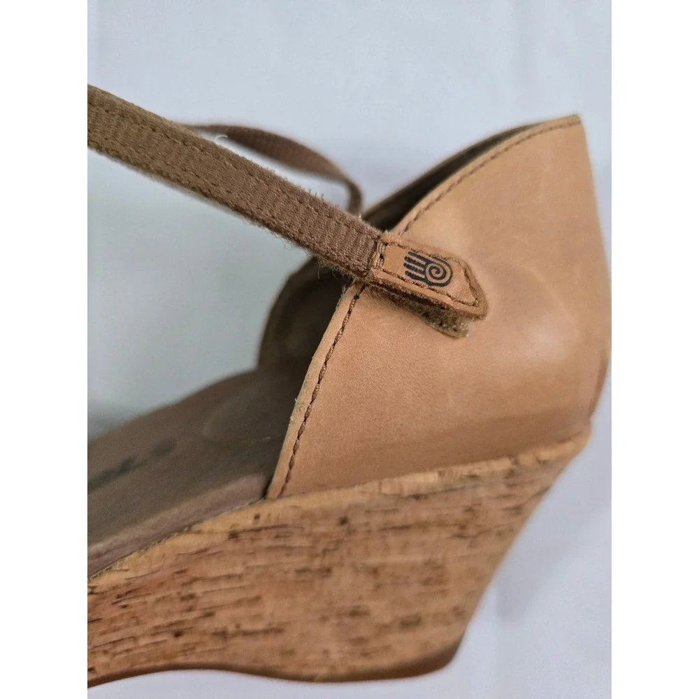 Teva Riviera Stitch Leather Cork Wedge Sandals Tan Brown 1002021 Womens 9